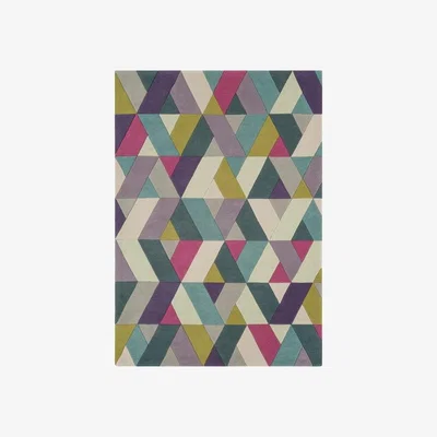Downtown Asiatic Funk Chevron 02 Rug Blue Green - 120x170cm, Wool, Geometric - Blue/Green/Pink/Cream
