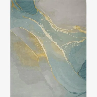 Downtown Nourison Prismatic PRS27 Grey Seafoam Rug - 351cm x 259cm, Wool, Decor - Grey/Blue/Yellow