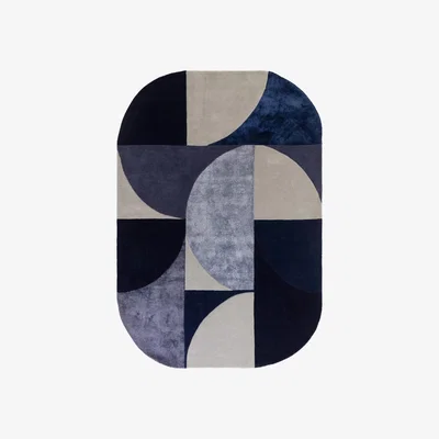 Downtown Asiatic Matrix MAX74 Oval Rug - Indigo - 160cm x 230cm, Wool - Indigo/Blue