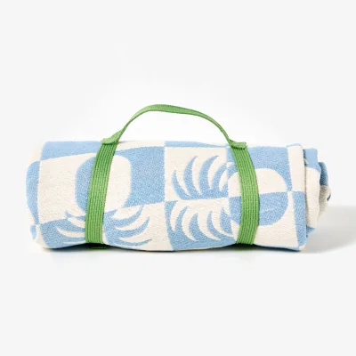 Oliver Bonas Pineapple Tile Blue Chequerboard Picnic Rug