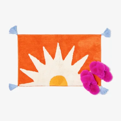 Oliver Bonas White & Orange Half Sun Bath Mat