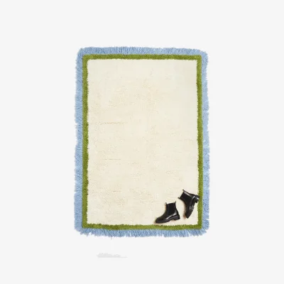 Oliver Bonas Danton Blue Fringed White Fluffy Rug 200x140cm