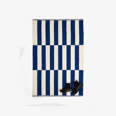 Oliver Bonas Simeon Blue & White Stripe Wool Rug 180x120cm