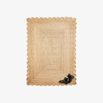 Oliver Bonas Scalloped Natural Brown Jute Rug 240x170cm