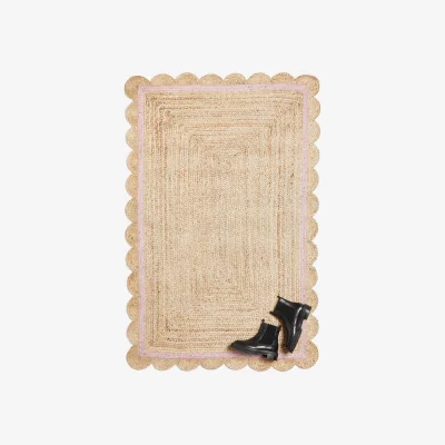 Oliver Bonas Scalloped Jute Pink Border Rug 180x120cm