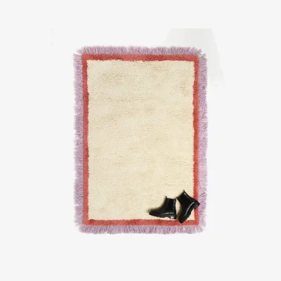 Oliver Bonas Danton Purple Fringed White Fluffy Rug 180x120cm