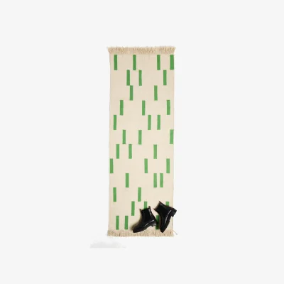 Oliver Bonas Dash Cream & Green Geometric Runner Rug 200x70cm