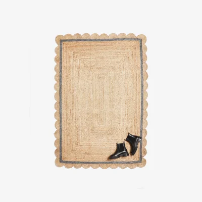 Oliver Bonas Scalloped Jute Grey Border Rug 200x140cm