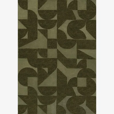 Perch and Parrow Retro Block Rug in Olive, Medium