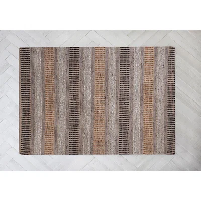 Perch and Parrow Eli Leather Rug in Earthy Brown Pattern