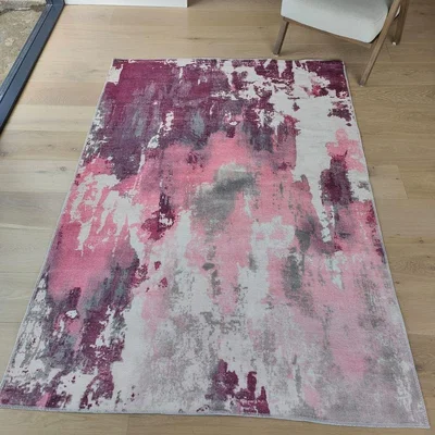 The Range Striking Pink Non Slip Abstract Living Room Rug - Bae - Grey / 200cm