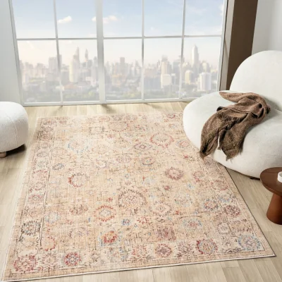 The Range Underfoot Ember Soft 8mm Traditional Floral Bordered Indoor Rug, Beige/Cream - Beige / 2900.0mm
