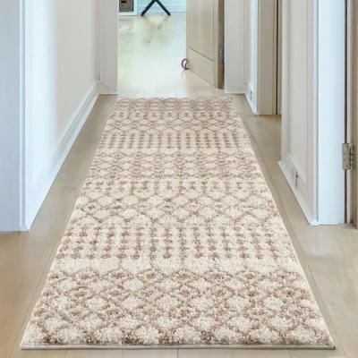 The Range The Rugs Berber Moroccan Design Patterned Shaggy Runner - Ivory-Beige / 110cm