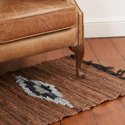 The Range Leather Aztec Rug - Brown