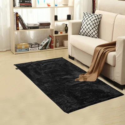 The Range Luxury Crushed Velvet Rug - Black