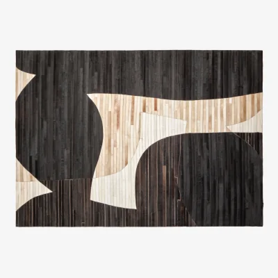 The Range Bosie Safira Large Abstract Hair On Leather Rug - Black & White