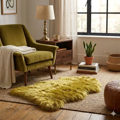 The Range Luxury Faux Rabbit Fur Rug - Mustard Yellow