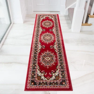 The Range Red Bordered Traditional Living Room Rug - Red / 240 x 60cm