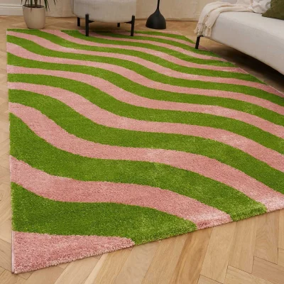 The Range The Rugs Joli Wave Design Maximalist Rug - Green-Pink / 150cm