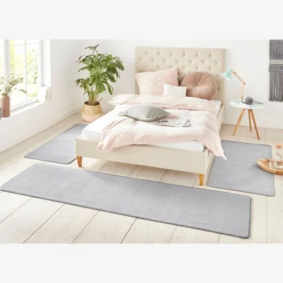 The Range Hanse Home Triada 3-Piece Bedside Rug Set Polypropylene Grey - Grey