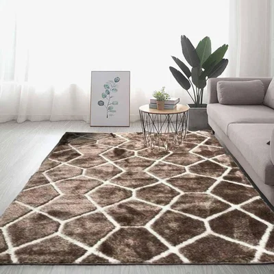 The Range Washable and Non Slip Brown Hard Wearing Trellis Shaggy Rug -  Smart - Brown / 6kg