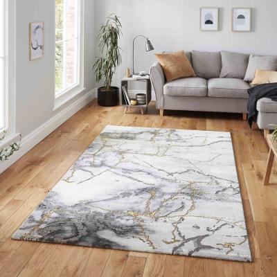The Range High End Ivory and Gold Marble Pattern Area Rug - Gold / 120cm