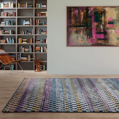 The Range Muse Check Geometric Multi Area Rug - Blue / 80 x 150cm