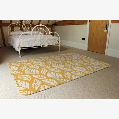 The Range White Leaf Pattern On Orange Rug - Orange / 230cm