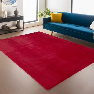 The Range Snuggly Washable Low Pile Living Room Area Rug - Anti-Slip Felt Backing - Red / 280cm / 200cm