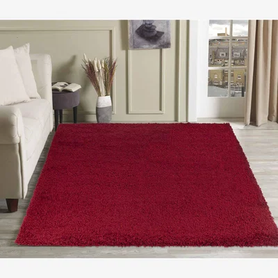 The Range Serdim Rugs Plain Living Room Fluffy Shaggy Area Rugs - Red / 290cm