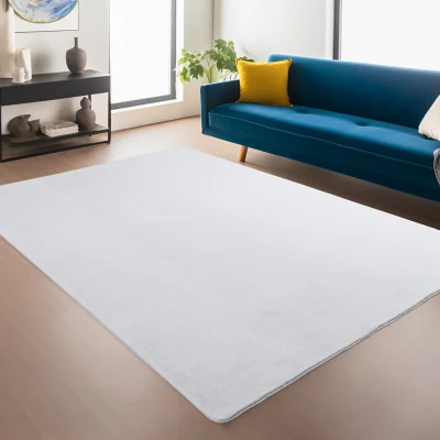 The Range Snuggly Washable Low Pile Living Room Area Rug - Anti-Slip Felt Backing - Snow White / 120cm / 80cm