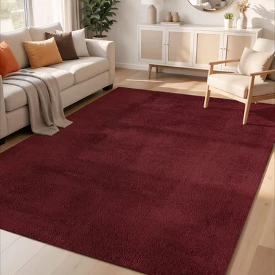 The Range Desire Rugs Comfy Washable Low Pile Living Room Plain Area Rug - Red