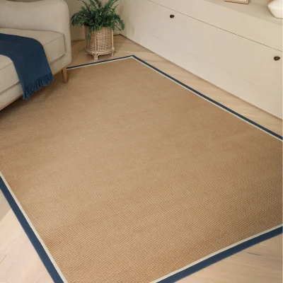 The Range Bordo Boucle Navy Cream Jute Area Rug - Beige / 120 x 170cm