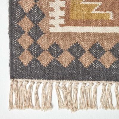 The Range Homescapes Jaipur Handwoven Patterned Kilim Wool Rug - Orange / 200cm