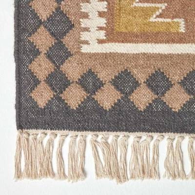 The Range Homescapes Jaipur Handwoven Patterned Kilim Wool Rug - Orange / 200cm