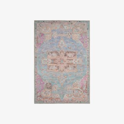 The Range Pink Blue Pastel Traditional Medallion Non Slip Washable Area Rug - Blue / 170cm