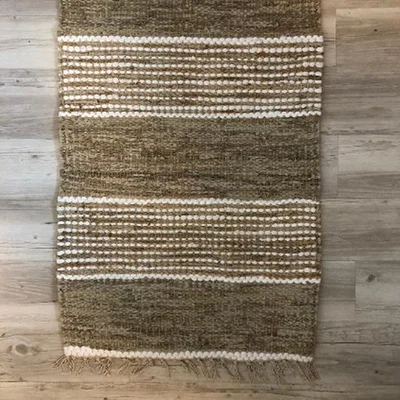 The Range Light Khaki Leather And Jute Rug - Brown
