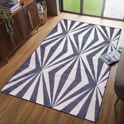The Range Valencia Modern Crystal Design Carved Area Rugs - Navy / 60x220 cm Runner