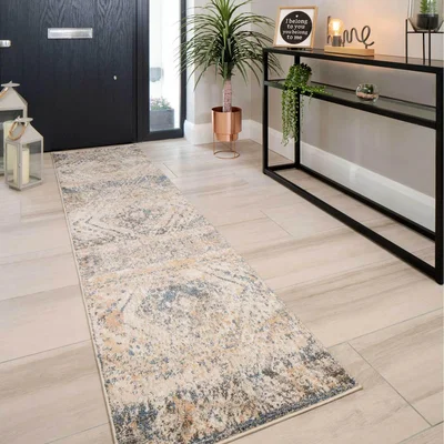 The Range Beige Multicolour Distressed Diamond Living Area Rug - Multicolour / 240 x 60cm