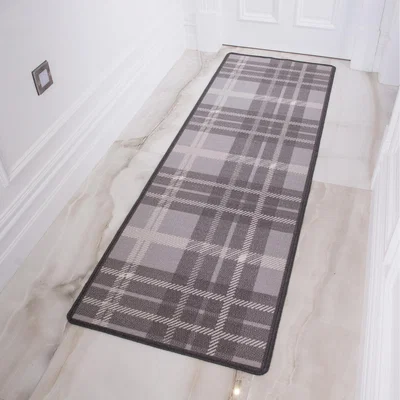 The Range Grey Tartan Non Slip Washable Kitchen Utility Mat - Grey / 200 x 60cm