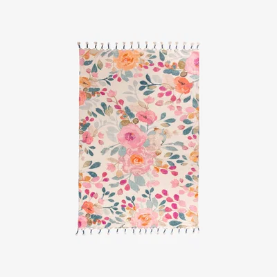 The Range Floral Cotton Rug - Blue/Pink