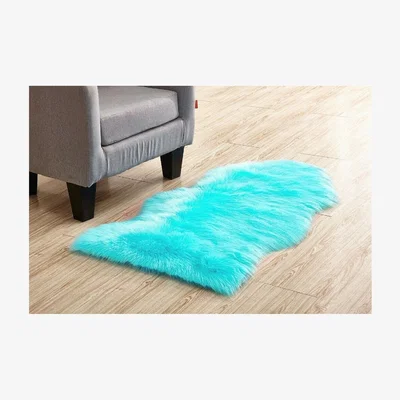 The Range Abaseen Faux Fur Sheepskin Rug, Soft Fluffy Shaggy Sheep Fur Rug Chair and Cover - Teal blue