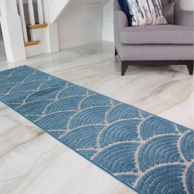 The Range Teal Blue Textured Flatweave Coastal Indoor Outdoor Hallway Entrance Runner Rug - Grey