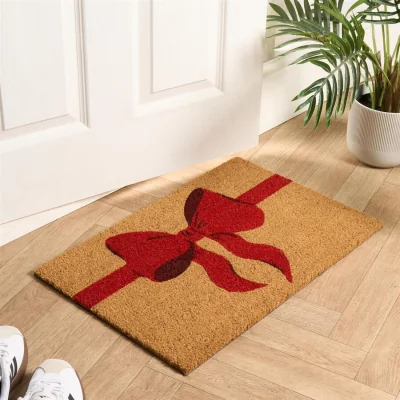 The Range OHS Bow Print Coir Mat - Natural/Red