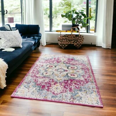 The Range Kansas Traditional Stain Resistant Rug - FuschiaBlue - Pink / 160cm