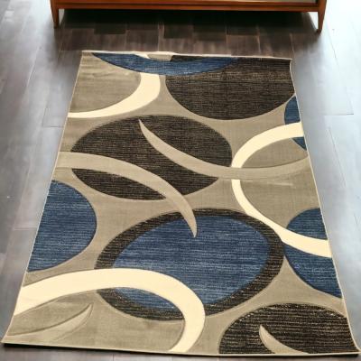 The Range Navy Grey Contemporary Circles Carved Living Room Rug - Blue / 120cm