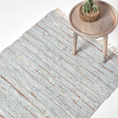 The Range Homescapes Leather Glitter Rug - Silver/Natural / 200cm