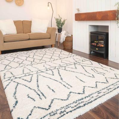 The Range Cream Boho Moroccan Linear Shaggy Living Area Rug - Cream / 230 x 160cm
