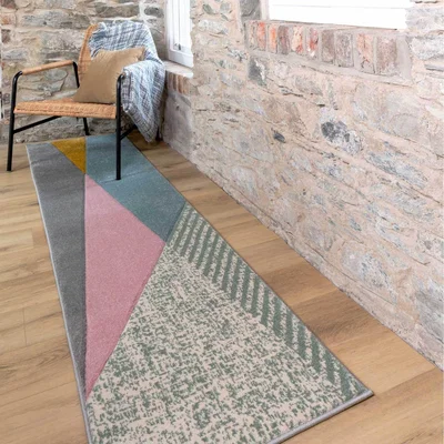 The Range Multicolour Pastel Geometric Carved Bedroom Living Area Rug - Multicolour / 240 x 60cm