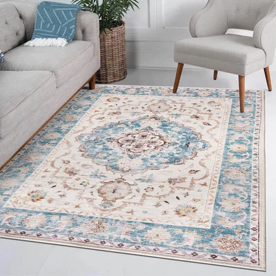 The Range Vernal Odessa Teal, Orange and Beige Machine Washable Rug - Teal / 200 cm x 300 cm